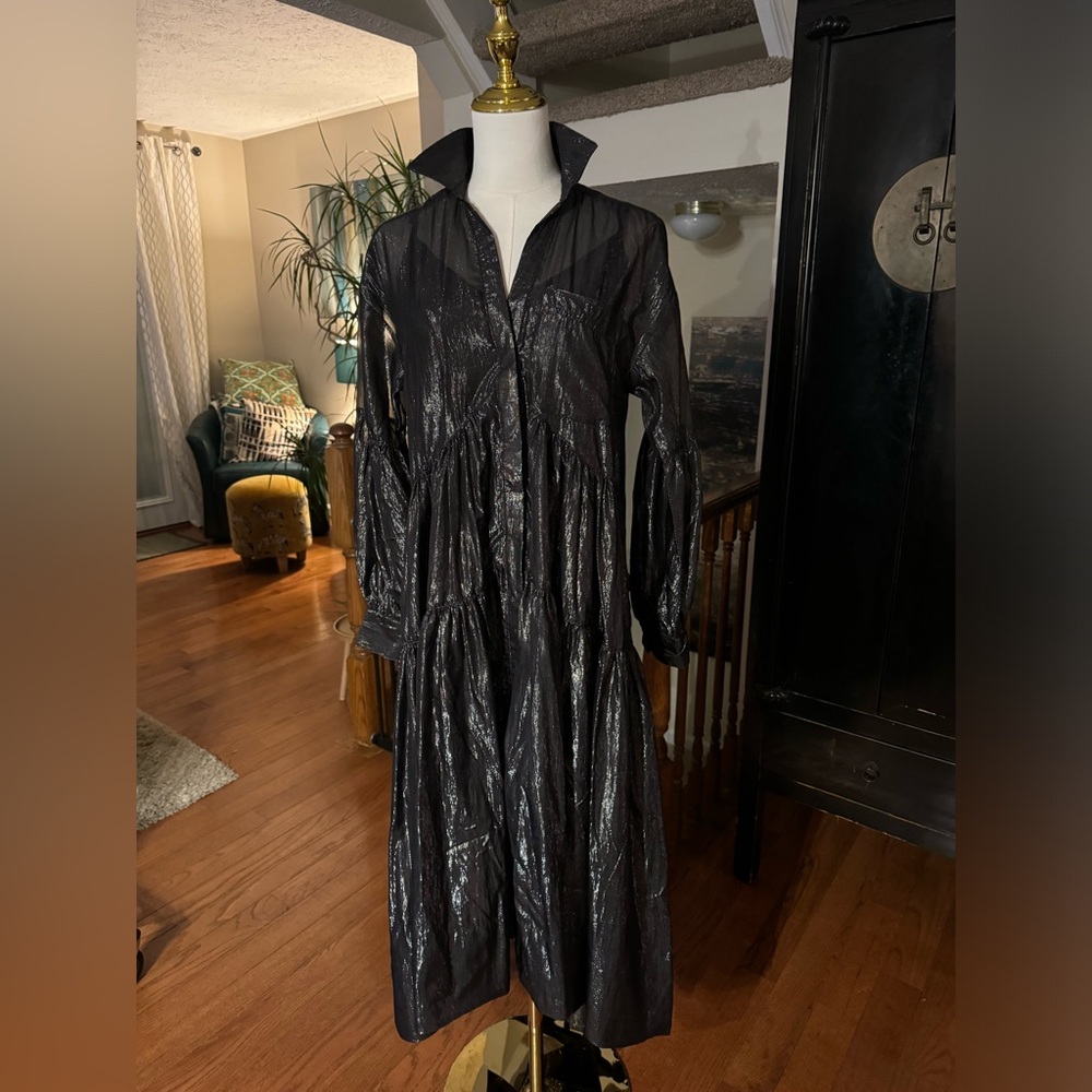 Anthropologie Pilcro Sheer Metallic high-low V-neck dress, NWT size XS